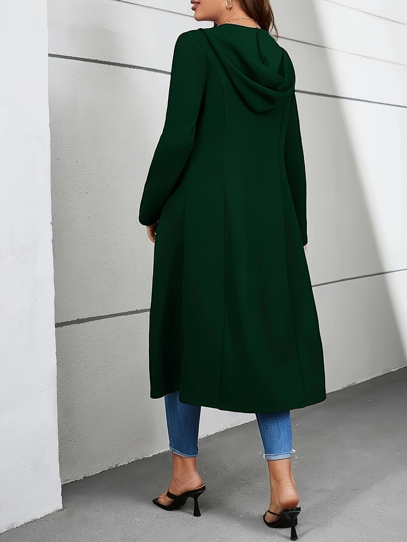 Women'S Long Sleeve Zip Hoodie Jacket - Solid Color, Polyester, Casual Elegant Fall/Winter Coat with Zipper Detail