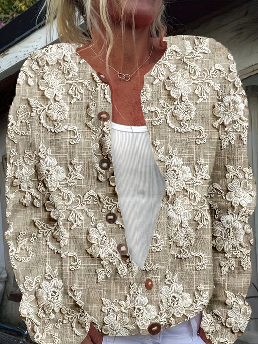 Womens Casual Printed Button Front Lightweight Knit Cardigan