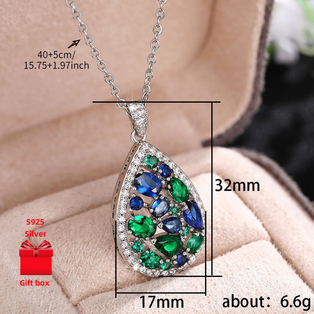 925 Sterling Silver Necklace Earrings, Droplet Shaped Necklace Earrings, Ladies' Necklace Earrings, Elegant And Exquisite. Fashionable Classic Necklace Earrings, Gift Jewelry Box, Wearing at Parties, Girlfriend'S Favorite Gif