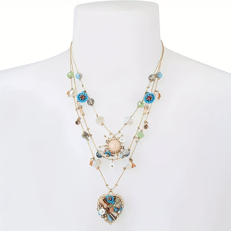 [Silver|Handmade] Multi-layer 925 Sterling Silver Handmade Laminated Necklace | Natural Stone, Precious Stones, Synthetic Zirconia, Laboratory Crystal, Pearls | Gift Box