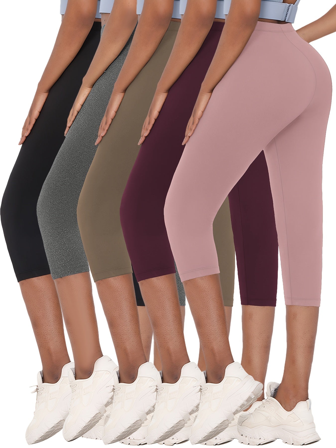 Super Soft 5pcs Capri Pants - No See Through Workout Running Yoga Athletic Leggings for Women