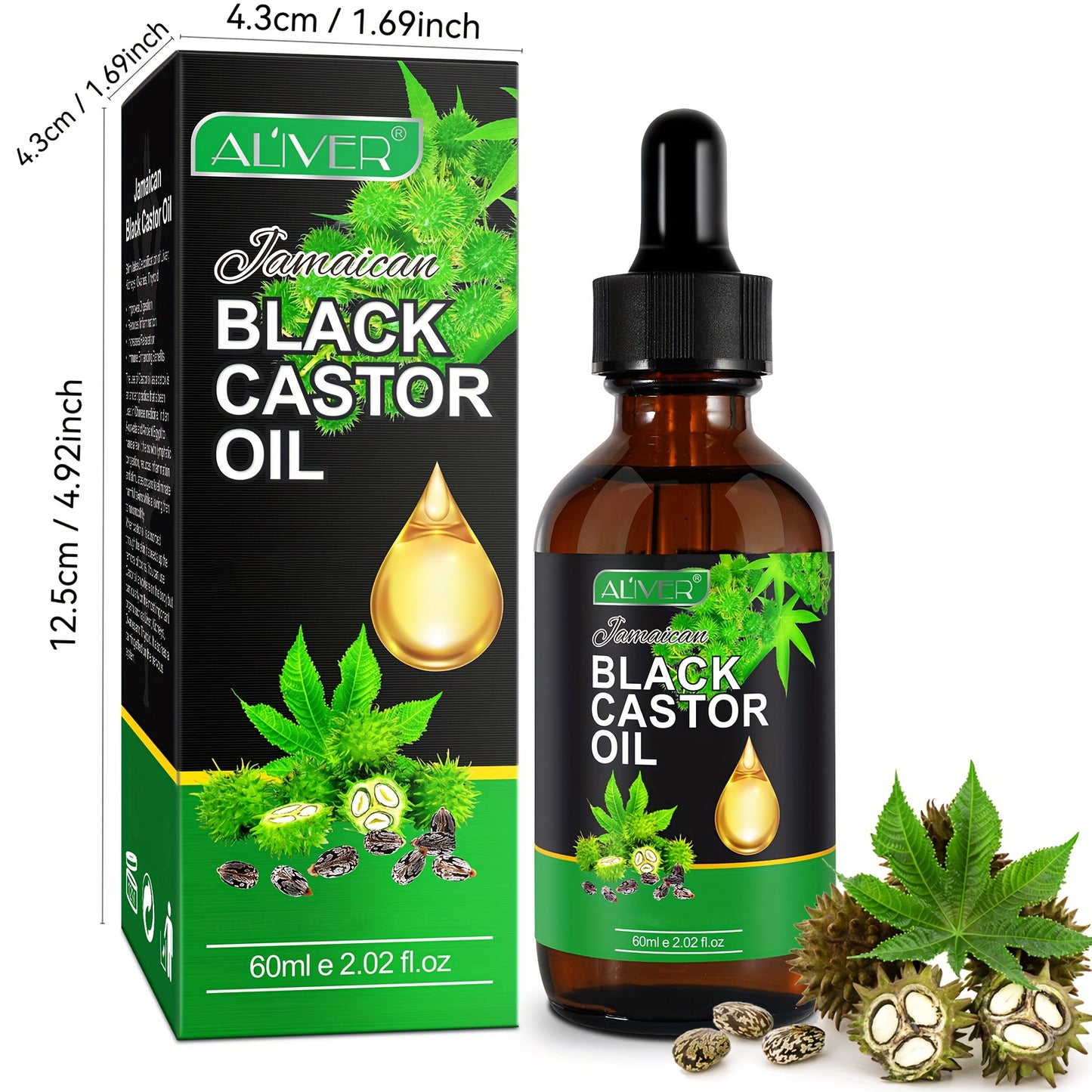 ALIVER Black Castor Oil, 4 Bottles, Multi-purpose Care Essential Oil, Suitable for Face And Body, Deep Hydration, Essential for Home Use