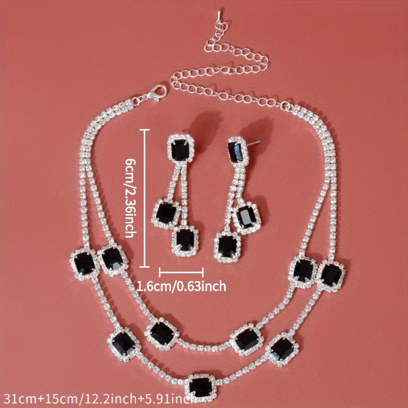 Bridal Rhinestone Necklace and Earrings Set Multi Layer