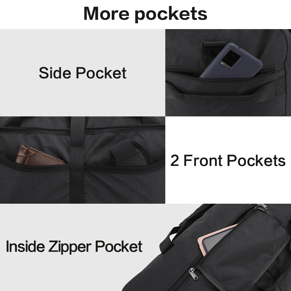 [Large Foldable Duffel Bag] 31.7 Gallon Large Foldable Duffel Bag | Durable Sporty Unisex Weekend Getaway Bag with Shoe Compartment, Multi-Pocket Organizer, Black & White Striped Design, Easy Care, Sturdy Handles & Adjustable