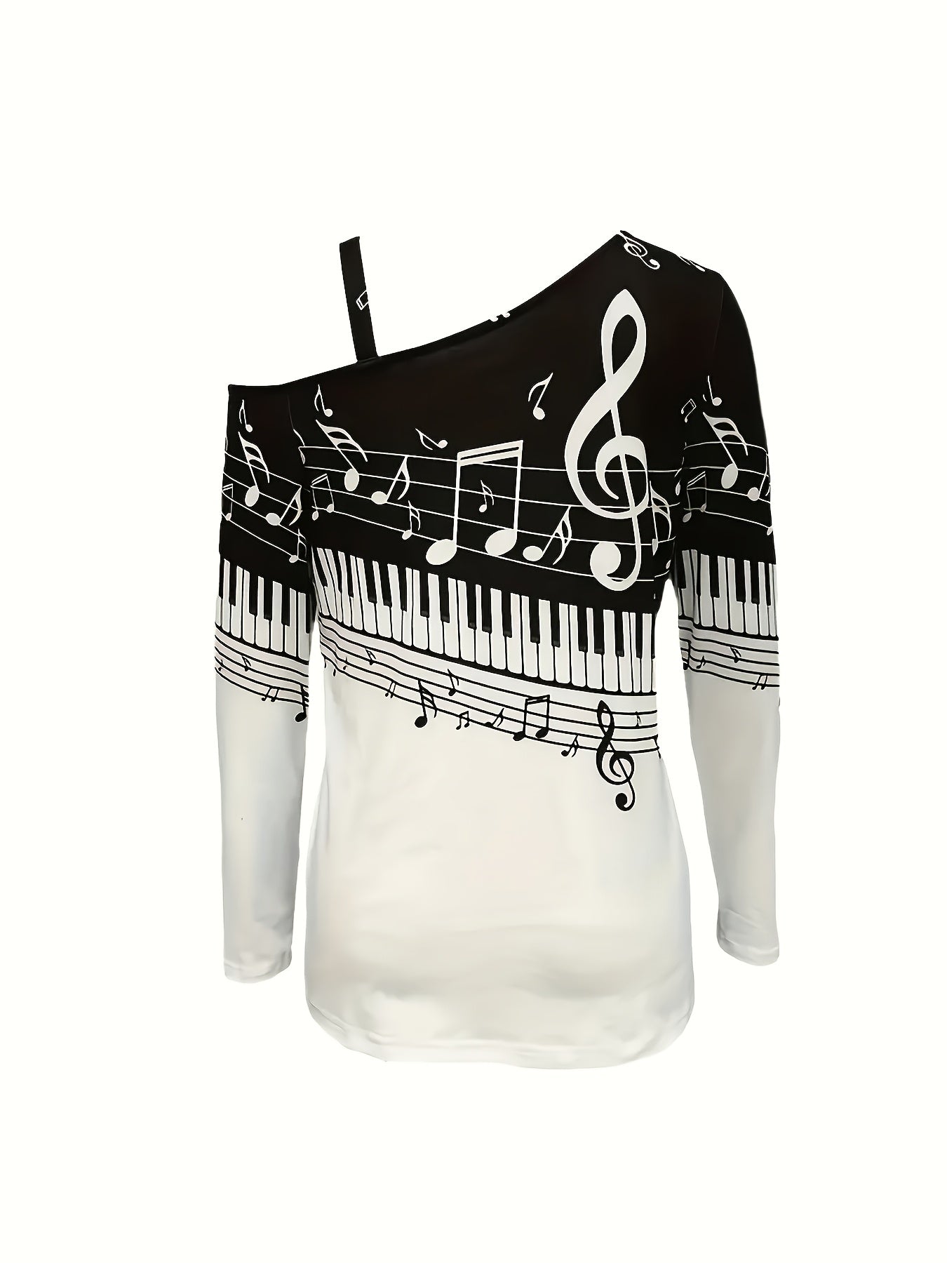 Womens Off Shoulder Shirt With Geometric Music Note Print