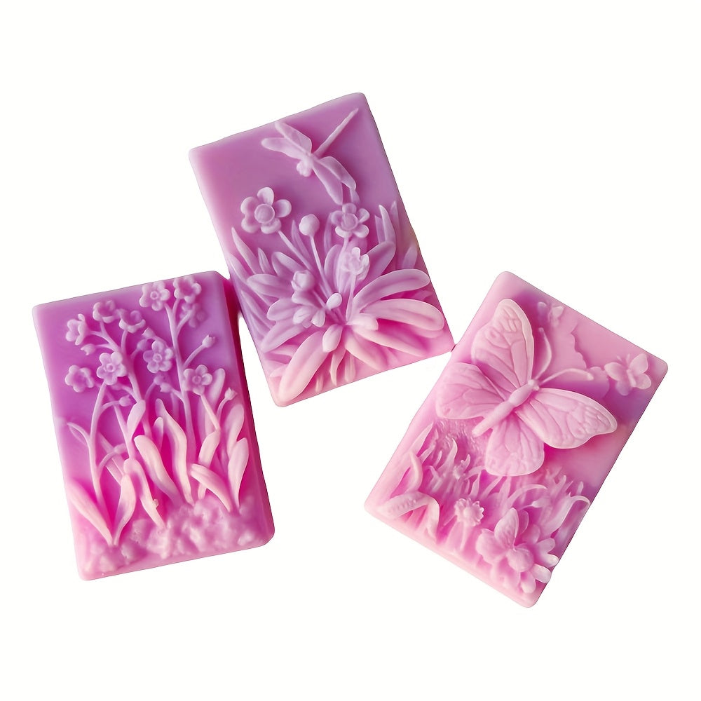 2 Pack Nature Pattern Soap Molds Butterfly Flower Silicone