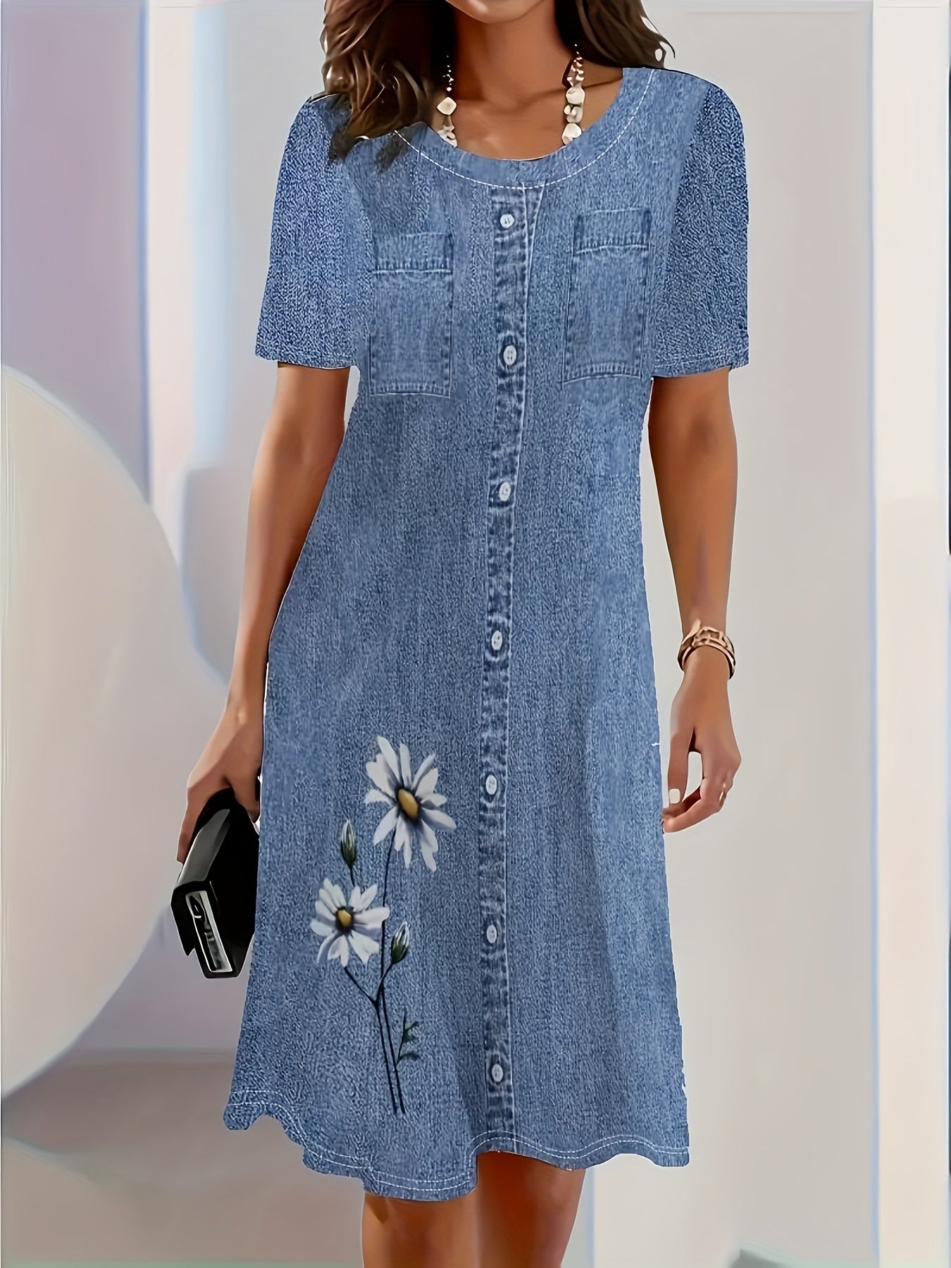 Vintage Denim-Like A-Line Mini Dress for Any Occasion