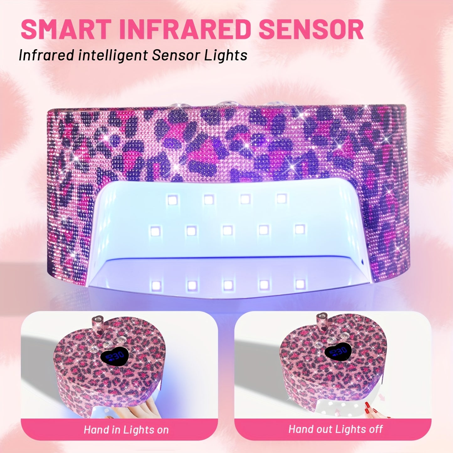86W Cordless LED Nail Lamp with A Handheld Nail Lamp, 4 Timer Setting Touch Control & Auto Sensor for Gel Nail Polish with Sparkling Nail Rhinestones, with Heart Shape