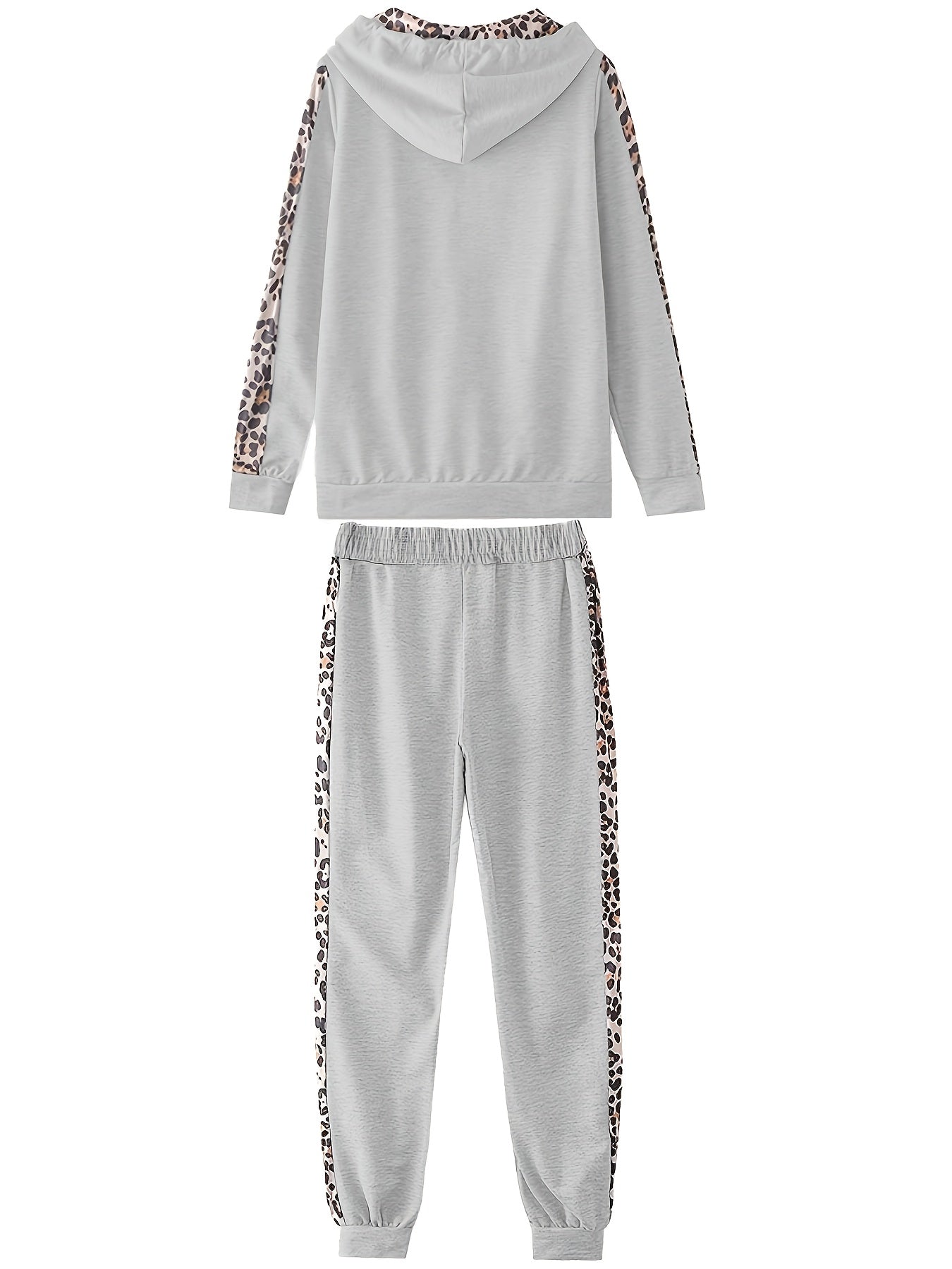 Elegant Leopard Print Two Piece Set With Zip Up Hoodie