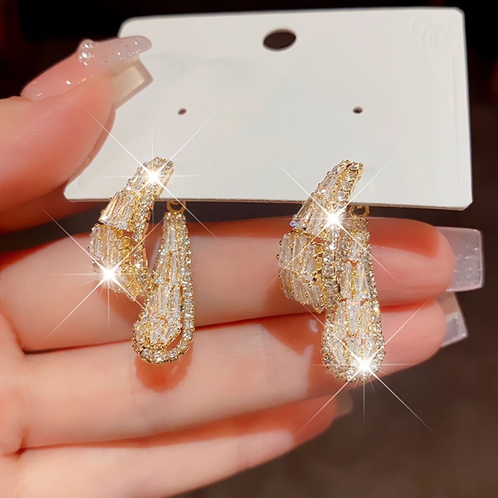 2pcs Elegant Women's Zirconia Dangle Earrings - Sparkling Synthetic Stones, Golden-Tone Finish, Perfect for Parties & Events, Alloy Material, Glamorous Wear|Shoe Motif Earrings|Synthetic Zirconia