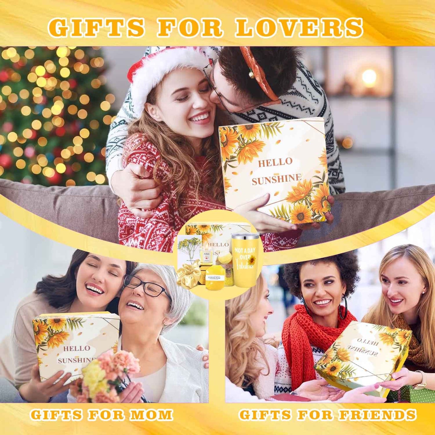 8pcs Fabulous Yellow Gift Set for Women - Includes Insulated Tumbler, Greeting Card, Hair Tie, Scented Candle, Bath Salts, Bath Bomb, Soap, and Elegant Gift Box - Perfect for Christmas & Thanksgiving, Gift Set, Scented Candle