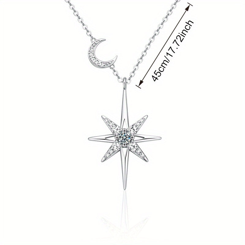 Moissanite S925 Silver Womens Eight Pointed Star Necklace