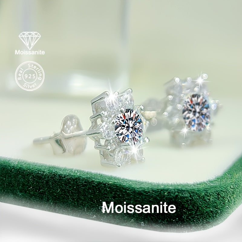 Silver Platinum Plated Moissanite Mosaic Earrings