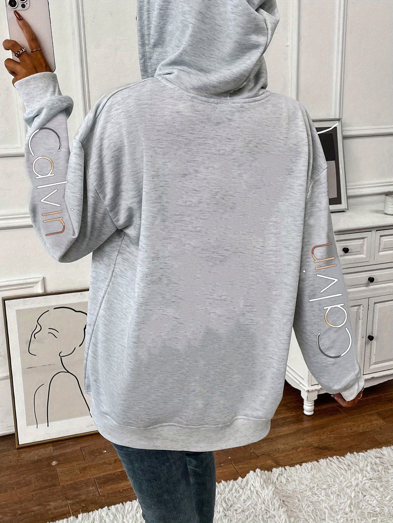 Letter Print Hooded Long Sleeve Zip Sweater For Women