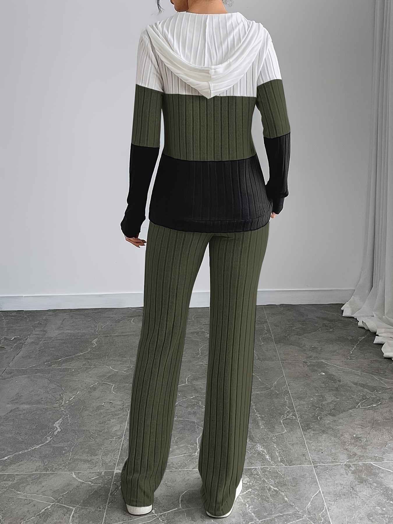 Women'S High-Waisted, Floor-Length Wide-Leg Pants Set with a Stylish And Casual Zip-Up Knit Design.