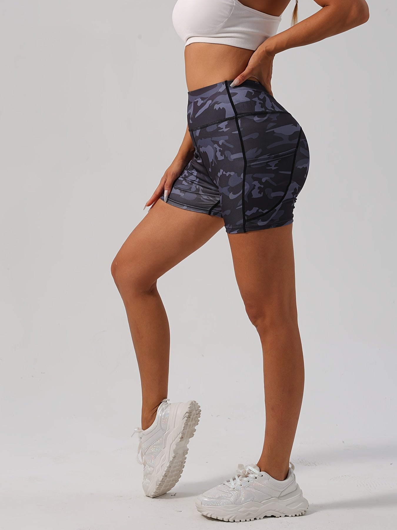 Five Women's Sports Yoga Shorts with Side Pockets and Prints