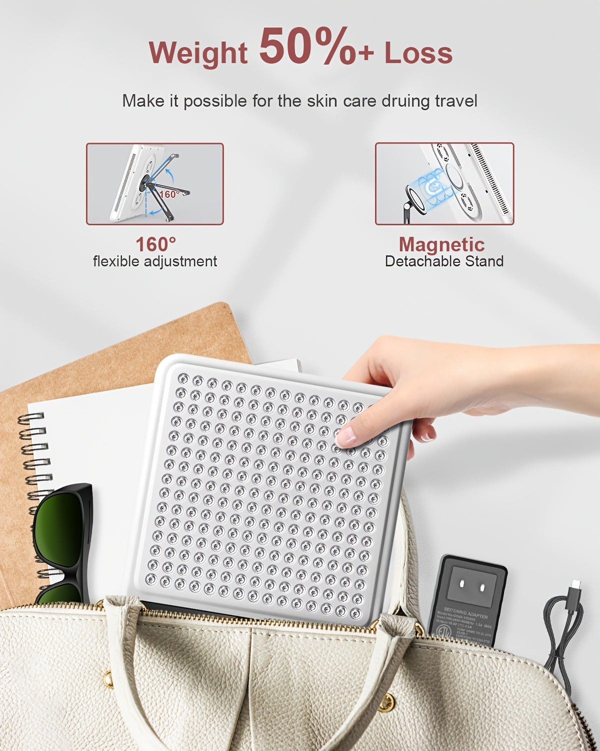 225 LEDs Dual-Chip Red Light Therapy Panel, Portable 660nm Red Light & 850nm Near-Infrared LED Device With Stand Timer, For Face Body Skin Care Home Spa Use