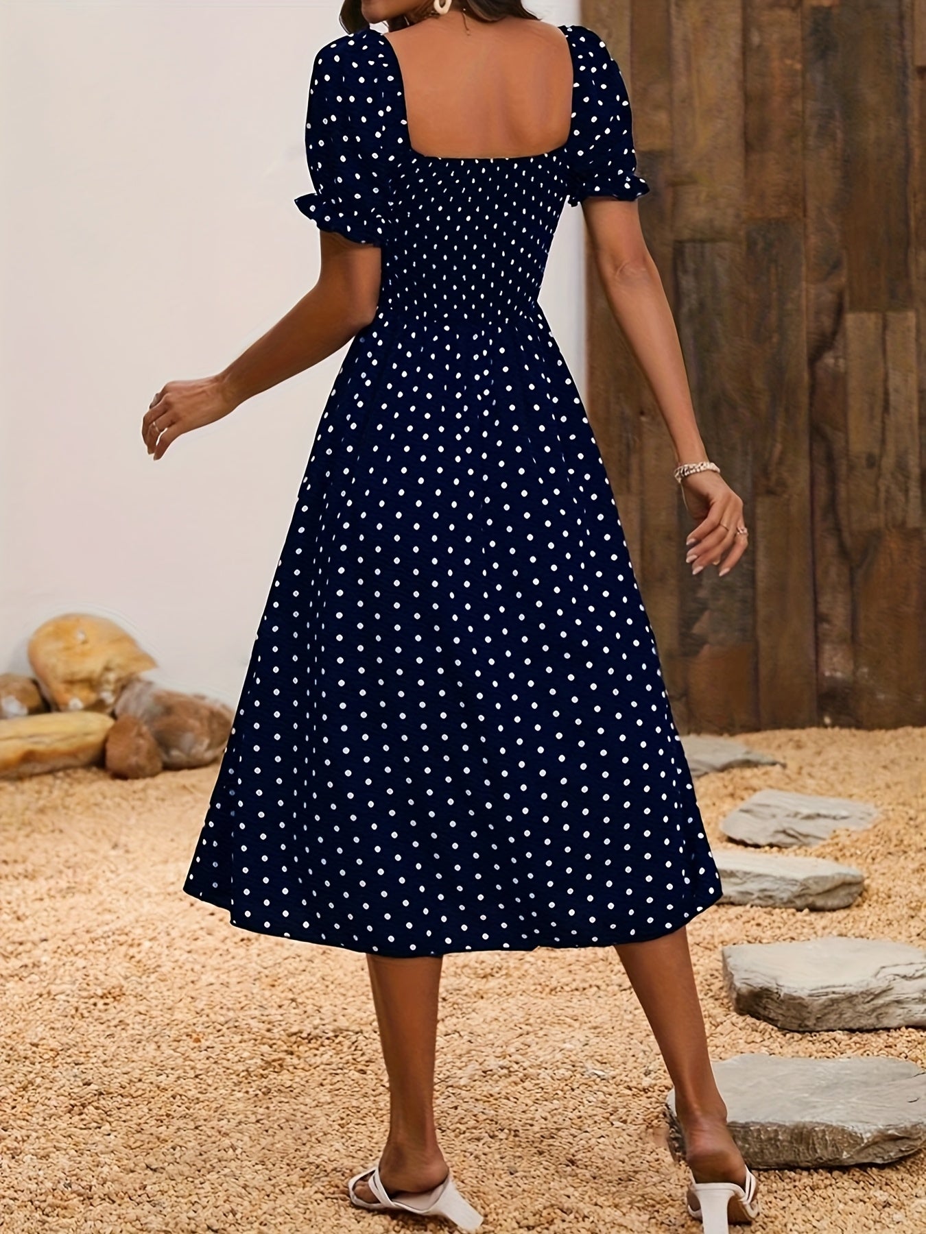 Elegant Off-Shoulder Red & White Polka Dot Mum Dress with Shirred Waist - Chic Summer Two-Way Wear for Women, Off Shoulder Dress