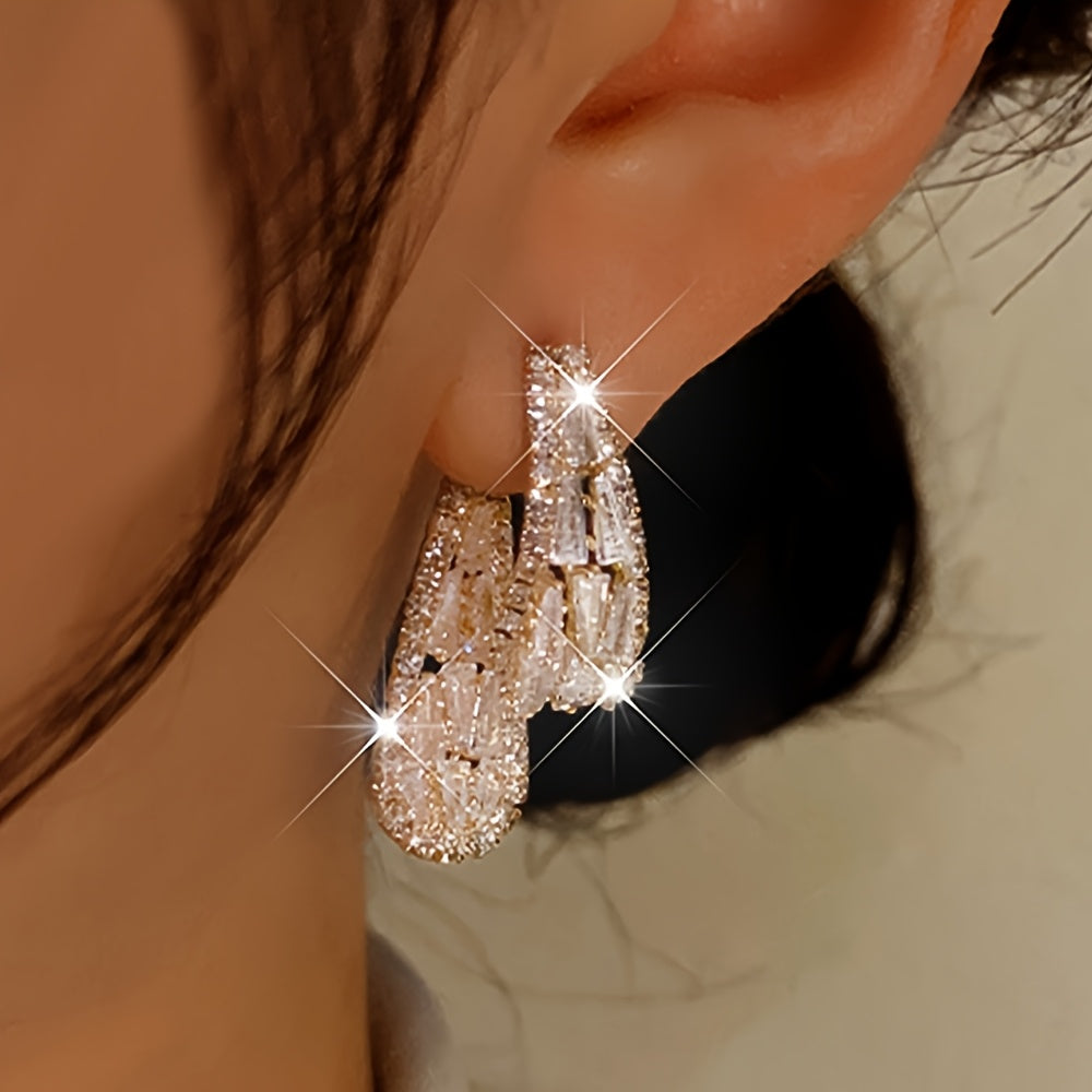 2pcs Elegant Women's Zirconia Dangle Earrings - Sparkling Synthetic Stones, Golden-Tone Finish, Perfect for Parties & Events, Alloy Material, Glamorous Wear|Shoe Motif Earrings|Synthetic Zirconia