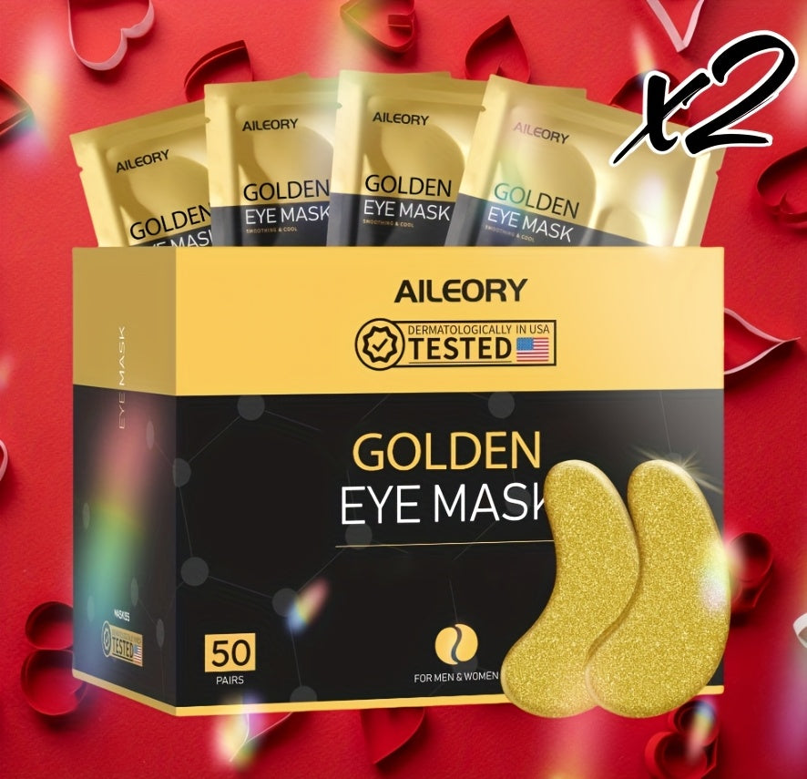 AILEORY Golden Eye Mask 100pcs, Rich In Collagen And Plant Extracts For Moisturizing, Nourishing, Brighten Skin, The Look Of Dark Circles, Eye Skin Care Set For Travel And Home, Christmas And Halloween Gifts, Korean Skincare