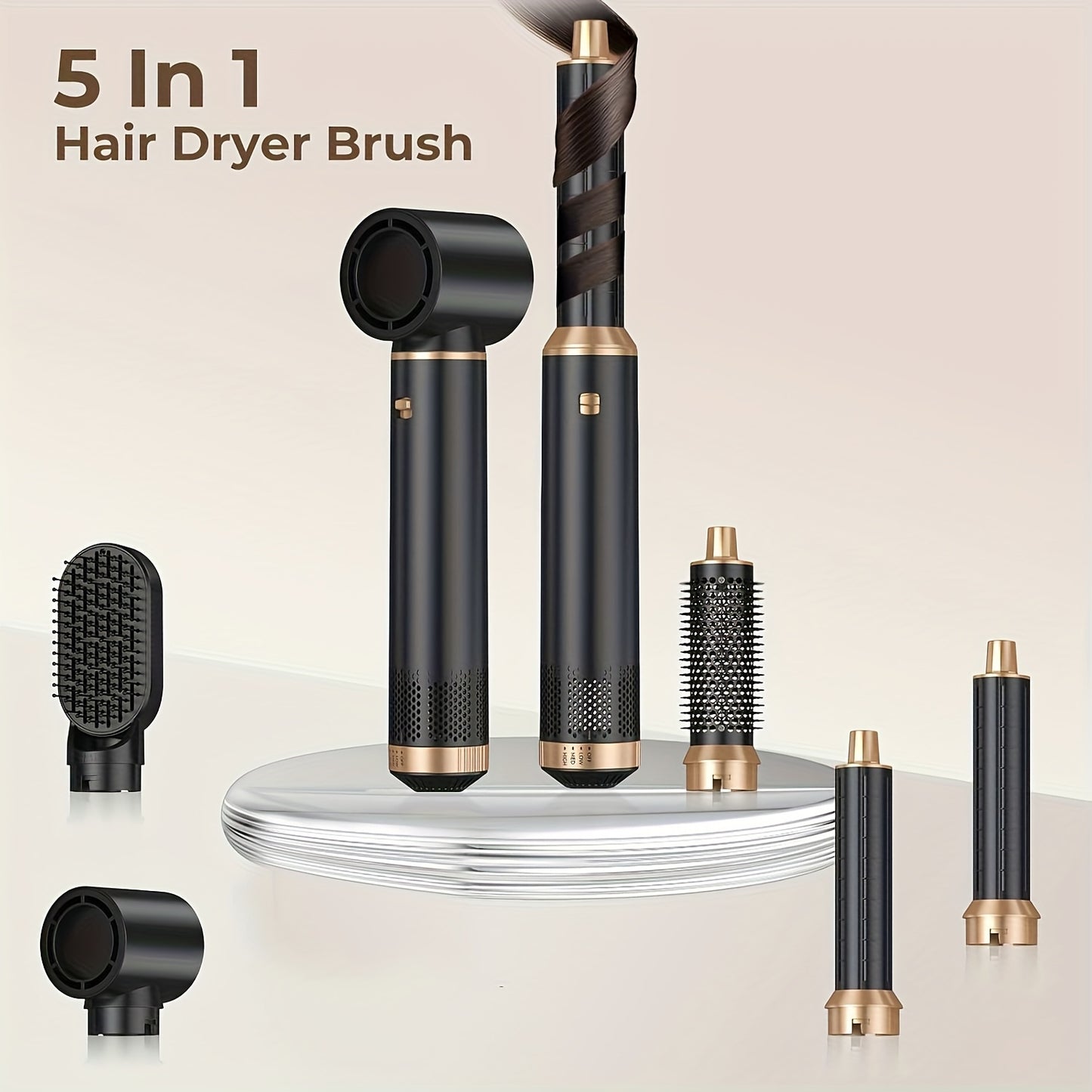 Blow Dryer Brush 5in 1, Negative Ion Hair Dryer Brush Set Air Styler Curling Wrap Air Curler, Upgrade Hot Air Brush Curling Iron Hair Styling Tools As A Gift for Straight/Curl/Drying/Smoothing,  Multifunctional Styler, Lightw