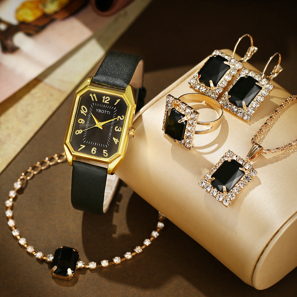 Casual Fashion Jewelry Set Watch Necklace Earrings Ring
