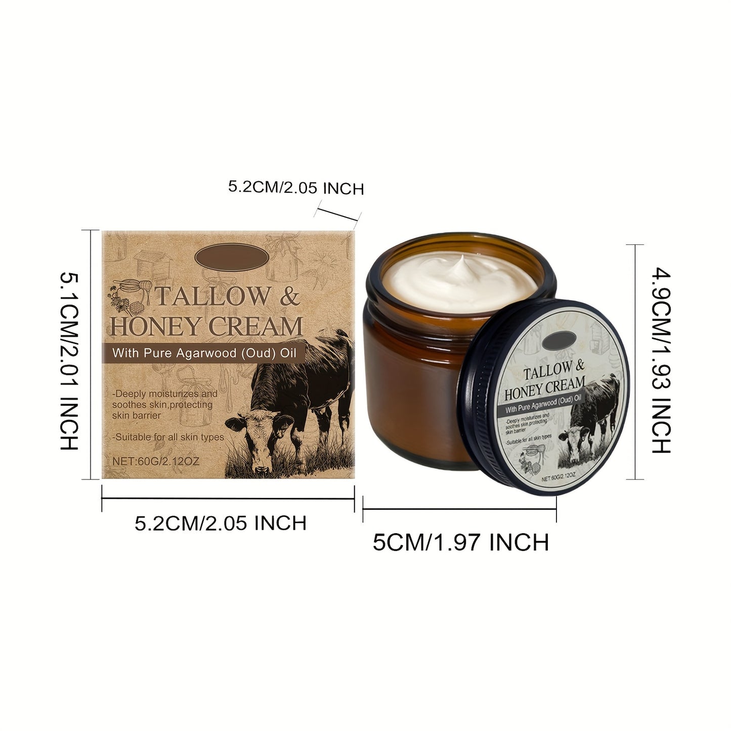 3pcs Beef Tallow Honey Facial Moisturizer, Facial Care Skin Care Products. Deeply Moisturizing, Can Help The Skin Retain Moisture, Moisturizer, Suitable For Dry, Dehydrated Skin, Makes The Skin Look Brighter Aan Radiance