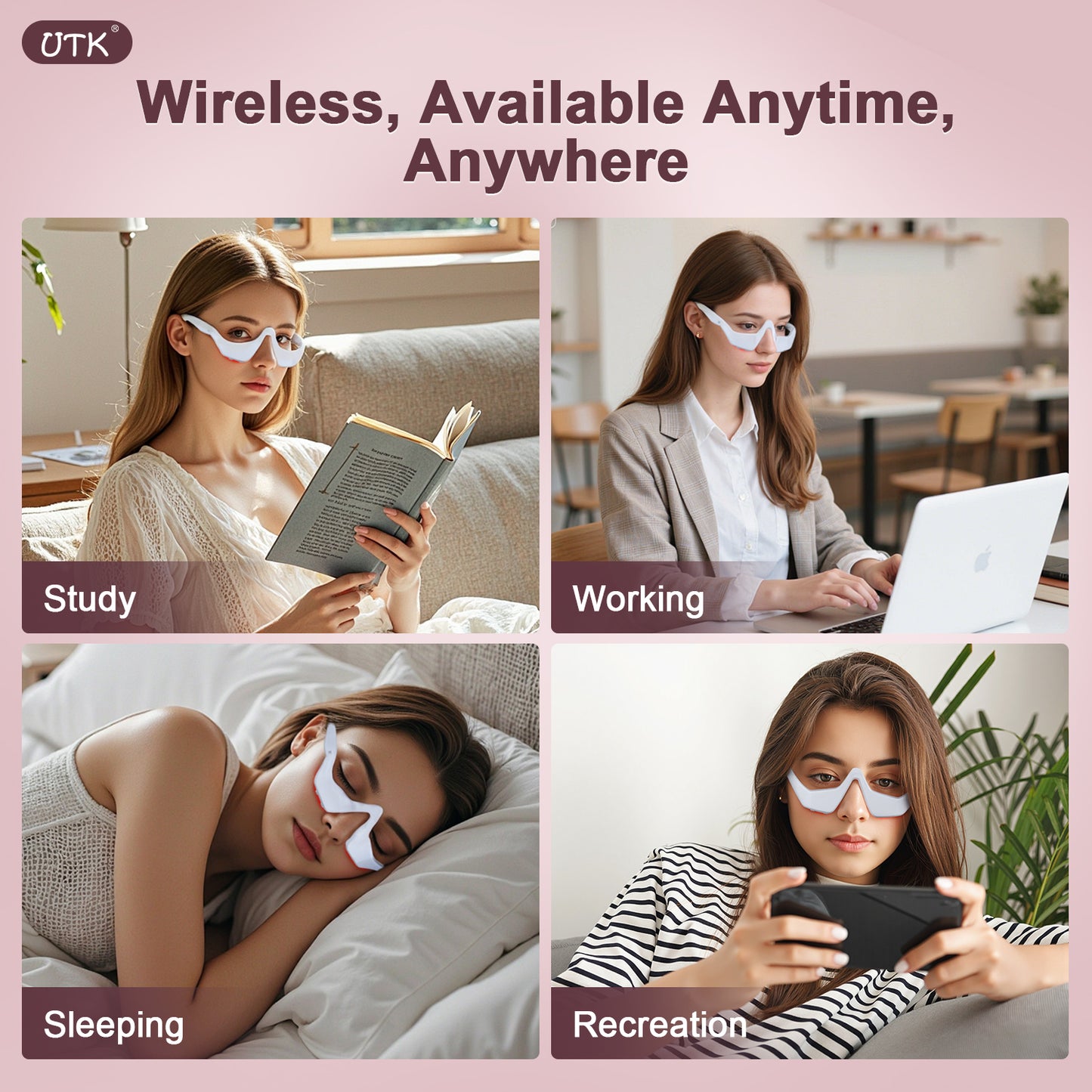 FDA Cleared Eye Care Device, Under Eye Light with Red Light Glasses, 3 - Mode Microcurrent Eye Massager And Red Light Eye Mask, Under Eye Light, Dark Circle, Wrinkles, Migraines, Sleek Design, Portable Device, Durable Plastic