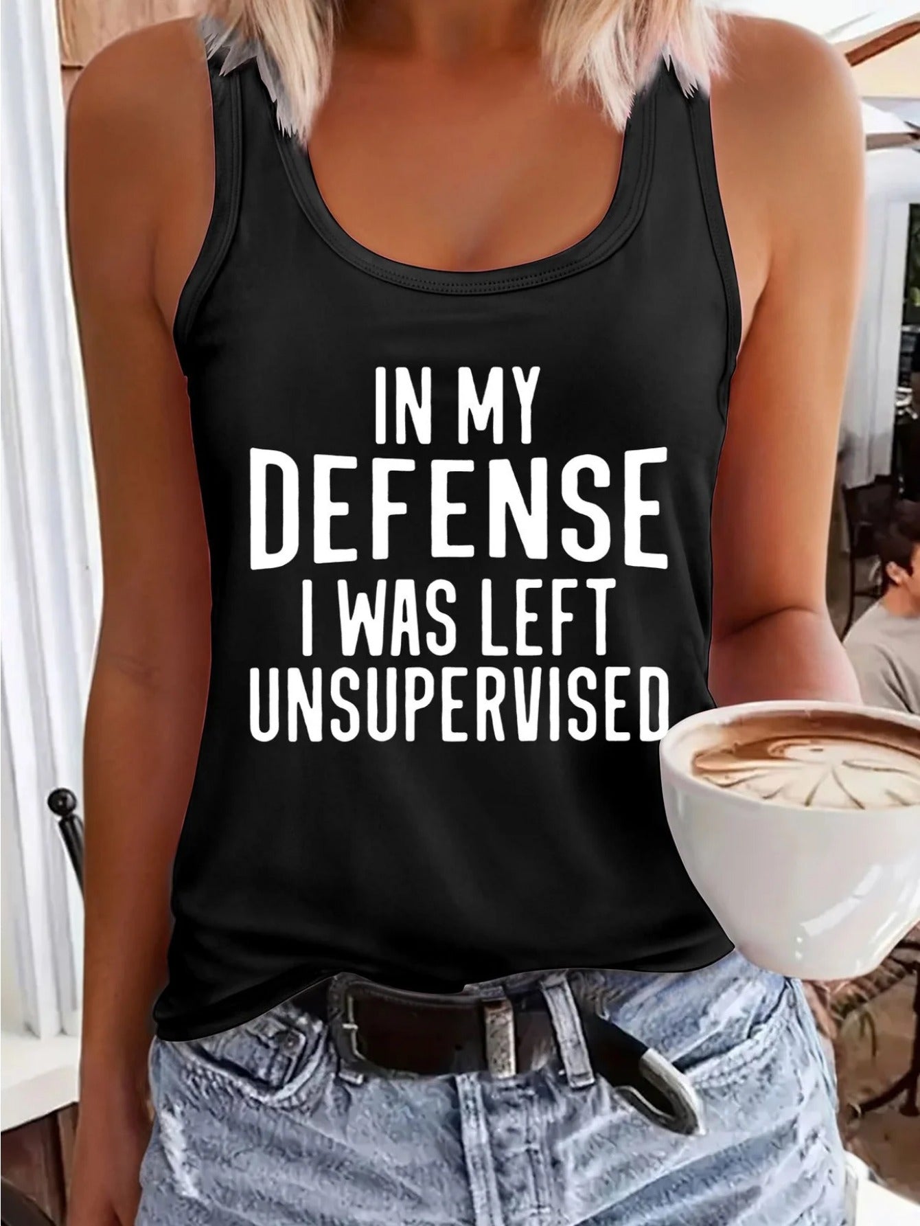 [Vibrant Red Vest] Vibrant Red 1pc Women's Sleeveless Vest "In My Defense I Was Left Unsupervised" | Breathable 180GSM Fabric, Round Neck, Casual Summer Top, Machine Washable, Regular Fit