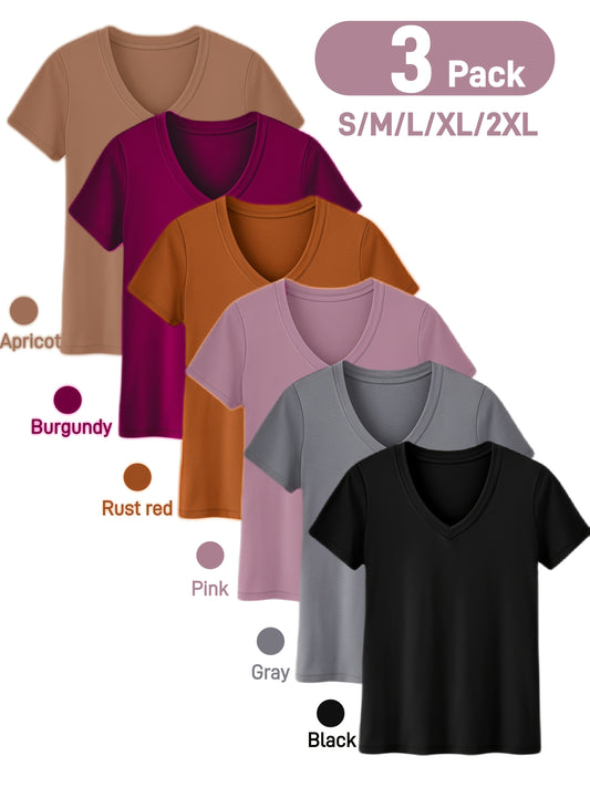 Versatile Women's V-Neck T-Shirt 3-Pack for Everyday Wear