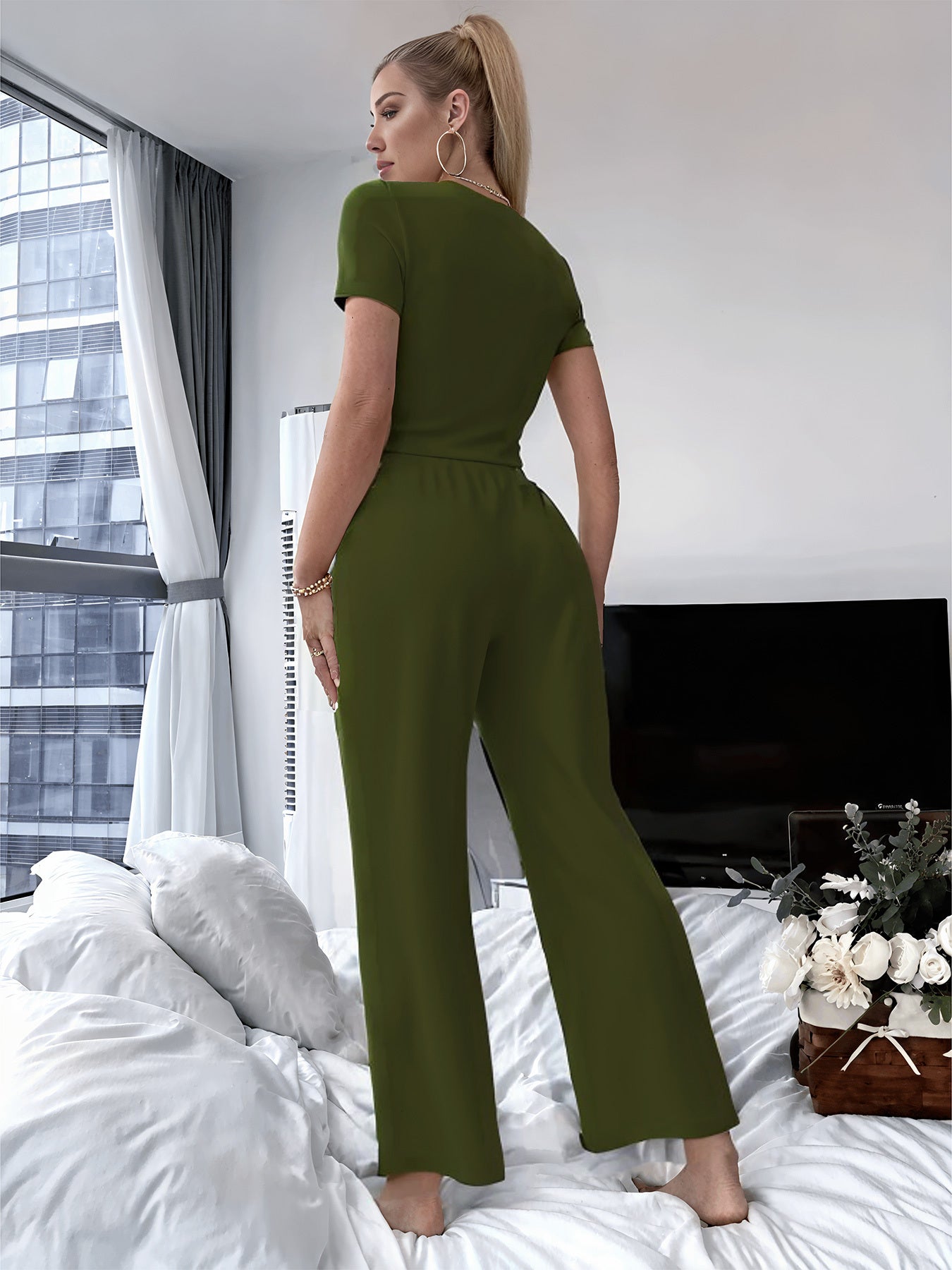 Women'S Casual Two-Piece Set - "I'm That Kim" Graphic T-Shirt & Wide-Leg Pants with Slant Pocket, Elegant Polyester Blend, All-Season Wear, Casual Wear|Graphic Print Top|Polyester Blend