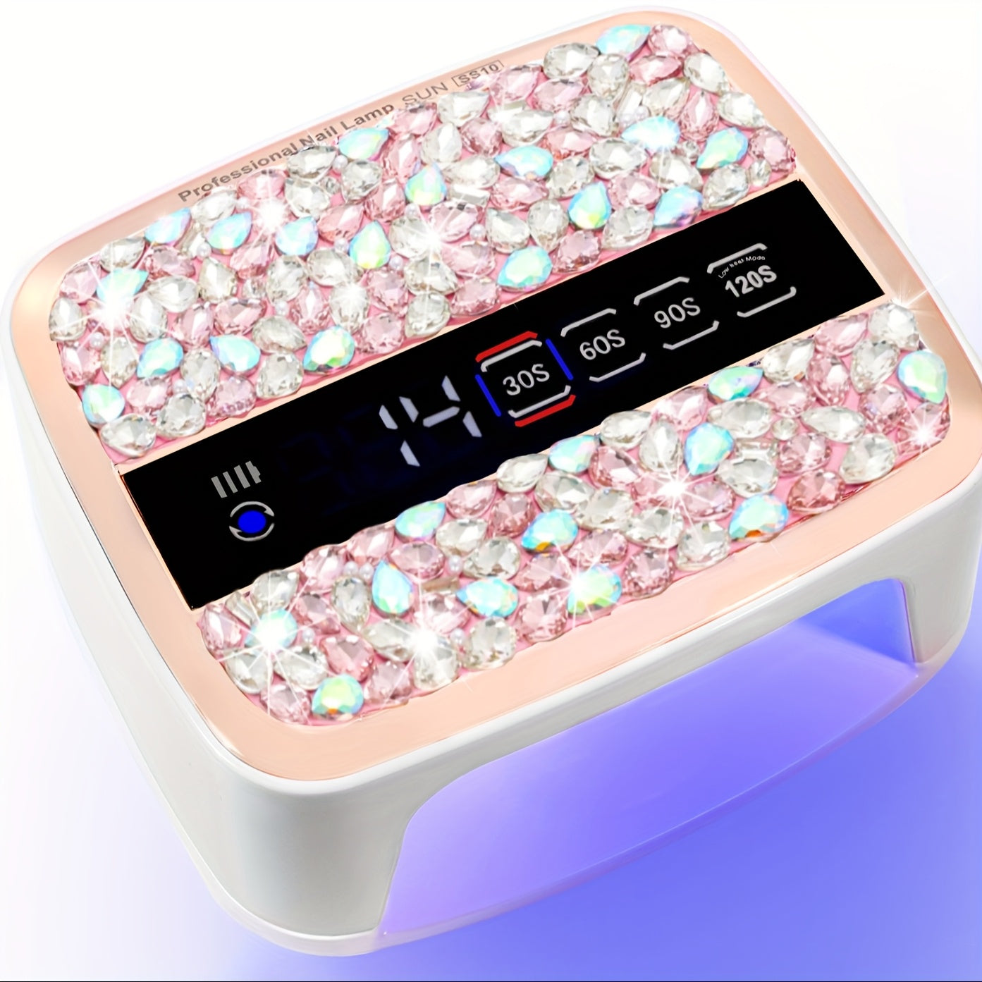 Portable UV LED Nail Lamp with Sparkling Pink Rhinestones
