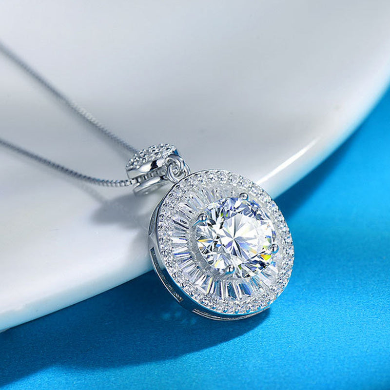 925 Sterling Silver Moissanite Necklace 2 Carat 18K Gold Plated