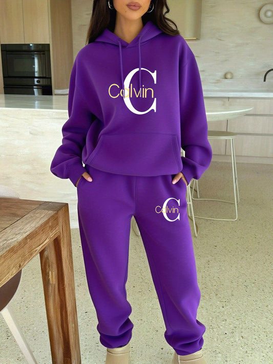 Calvin Hooded Sweatshirt And Jogger Set With CALVIN Print