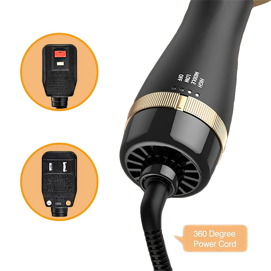 [One-step Styling] 4in 1 Golden Hair Dryer Brush | 1500W | 360 Degree Swivel Plug | One-step Hot Air Styling with Curling Comb | Girly Girl's Gift | Valentine's Day Gift