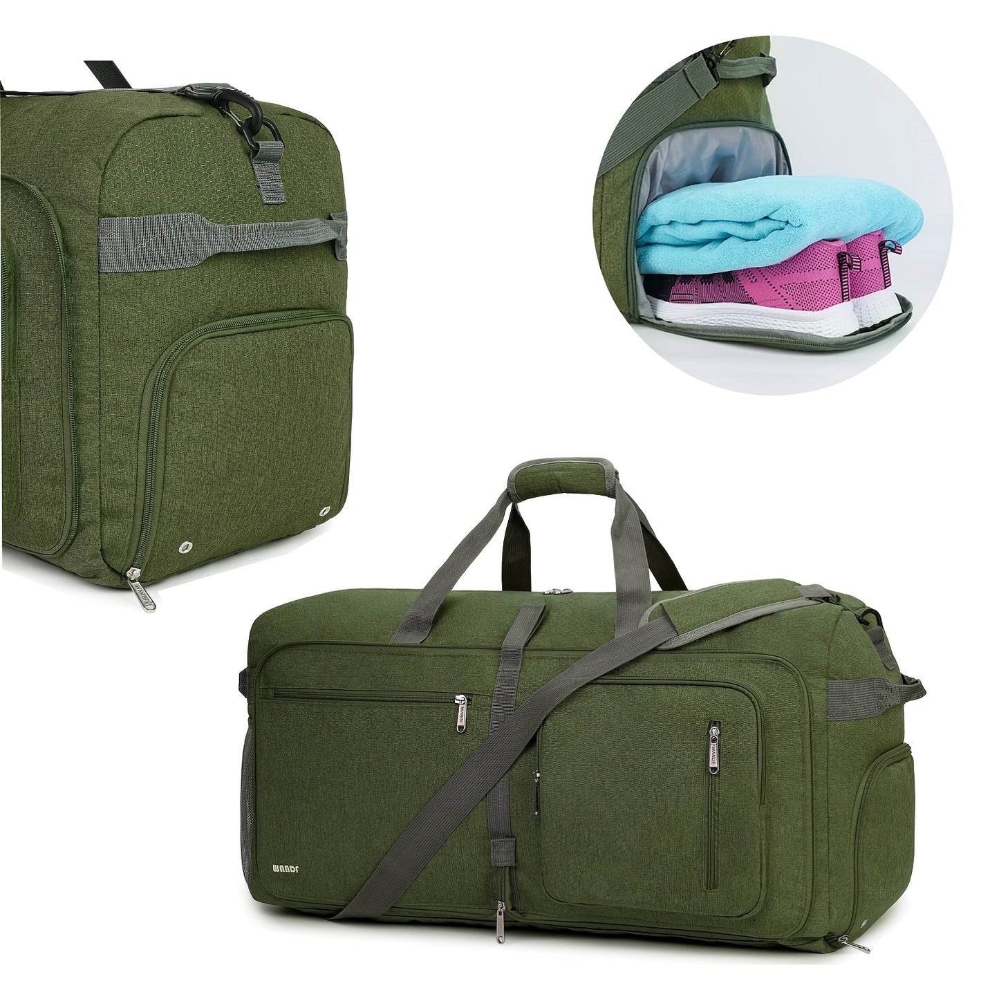 [Travel Duffle Bag] Foldable Weekender Bag - Travel Duffle Bag With Shoes Compartment And Wet Pocket - Portable Travel Bag For Men Women