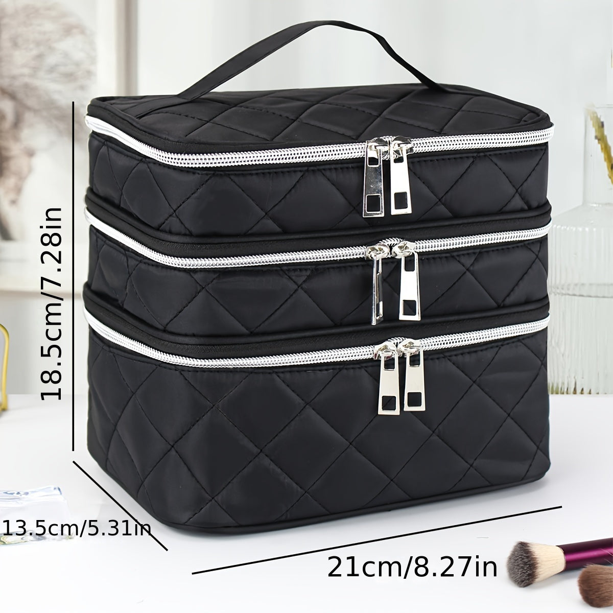 Stylish Large Capacity Diamond Cosmetic Bag Three Layers