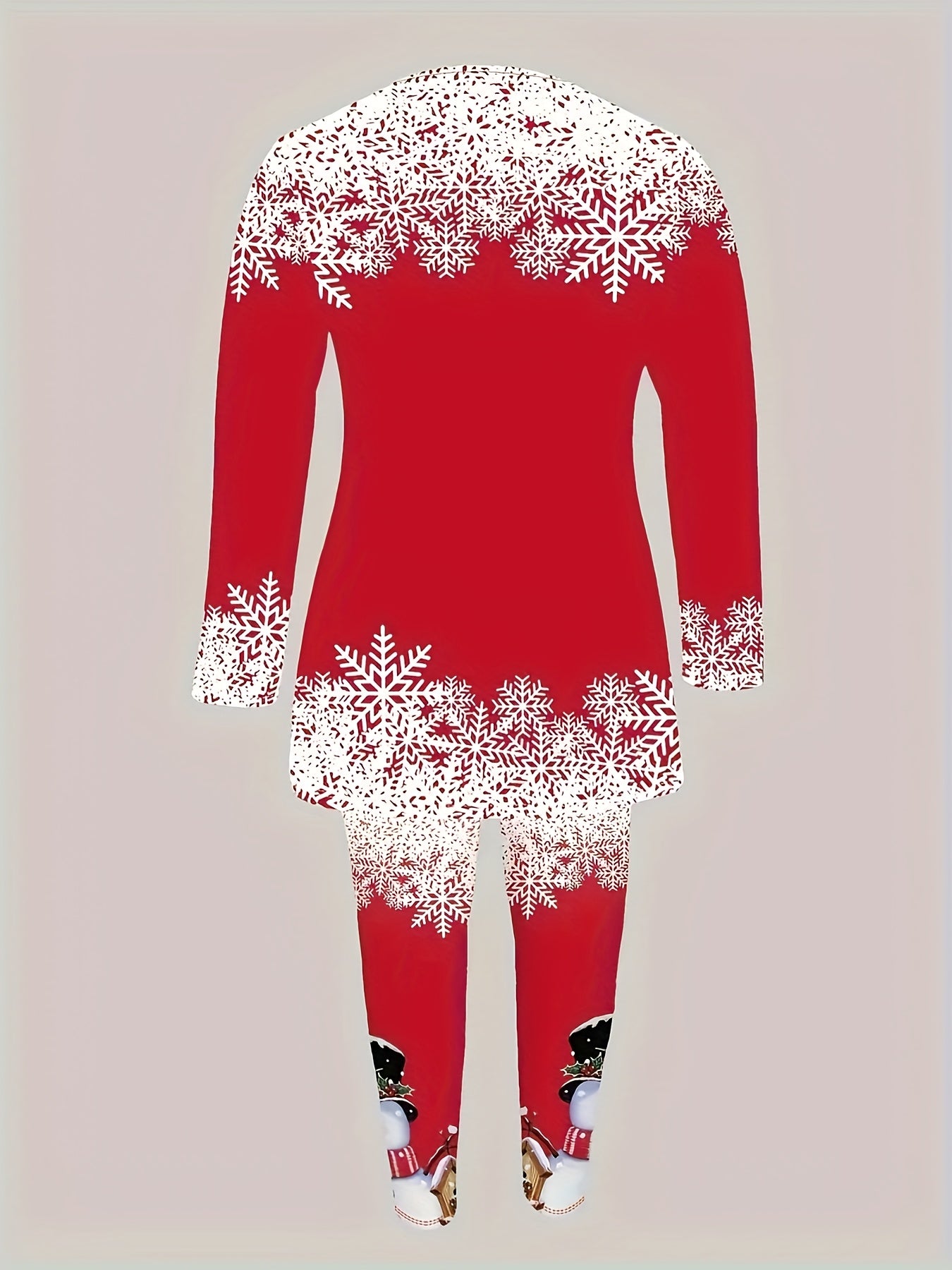 Women'S Christmas Outfit Set - Red & Snowflake Print Long Sleeve Top & Pants, Cozy Winter Warmth, Elegant Casual Style, Perfect for Holiday Parties, Christmas Outfit For Women, Christmas Outfit Women