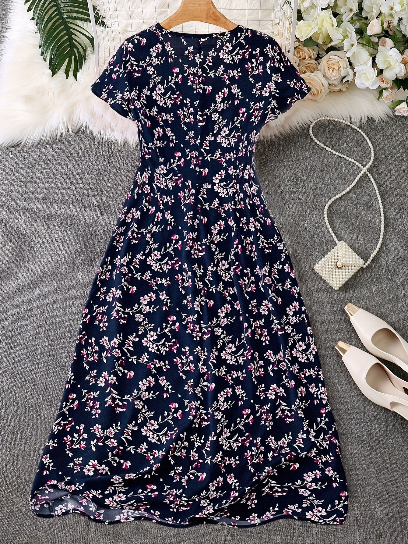 Elegant Floral Print Button-Up Dress for Women