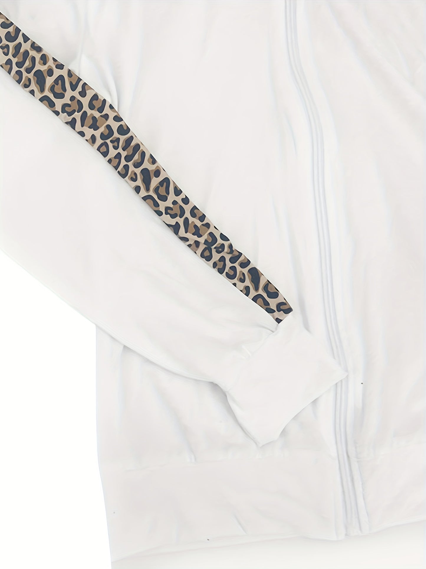 Elegant Leopard Print Two Piece Set With Zip Up Hoodie