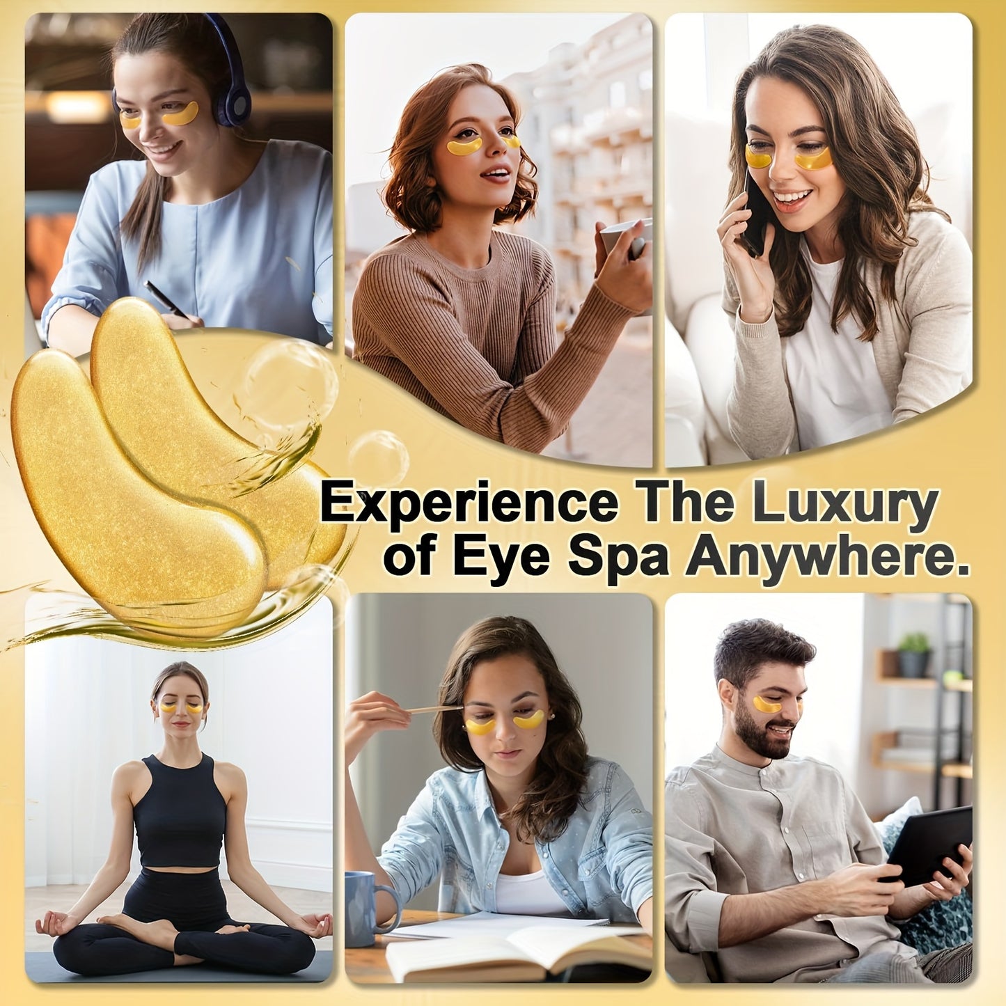 AILEORY Golden Eye Mask 100pcs, Rich In Collagen And Plant Extracts For Moisturizing, Nourishing, Brighten Skin, The Look Of Dark Circles, Eye Skin Care Set For Travel And Home, Christmas And Halloween Gifts, Korean Skincare