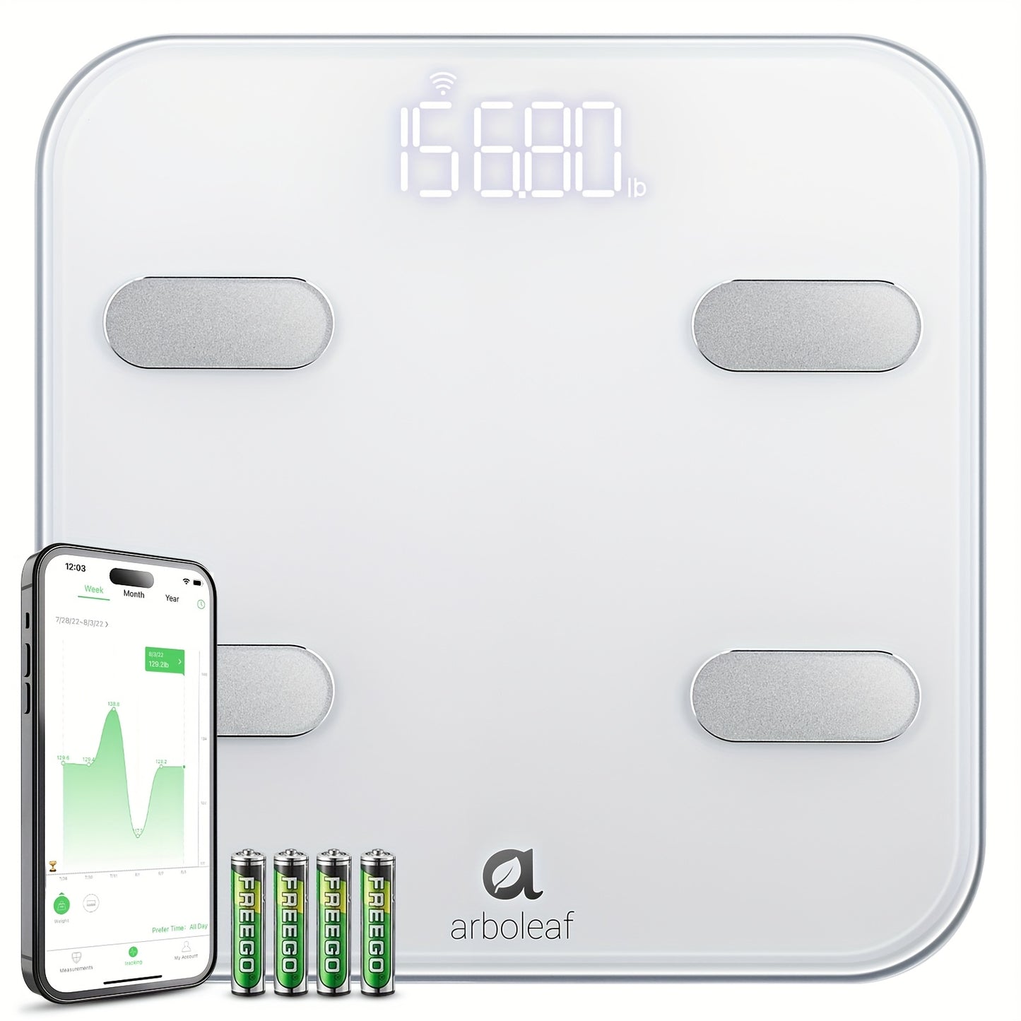 Arboleaf Smart Body Fat Scale - Advanced Weight & BMI Analysis With Wi-Fi Sync, 14 Essential Metrics, Unlimited Users & Data Storage, Professional Health Tracker For Home Gym