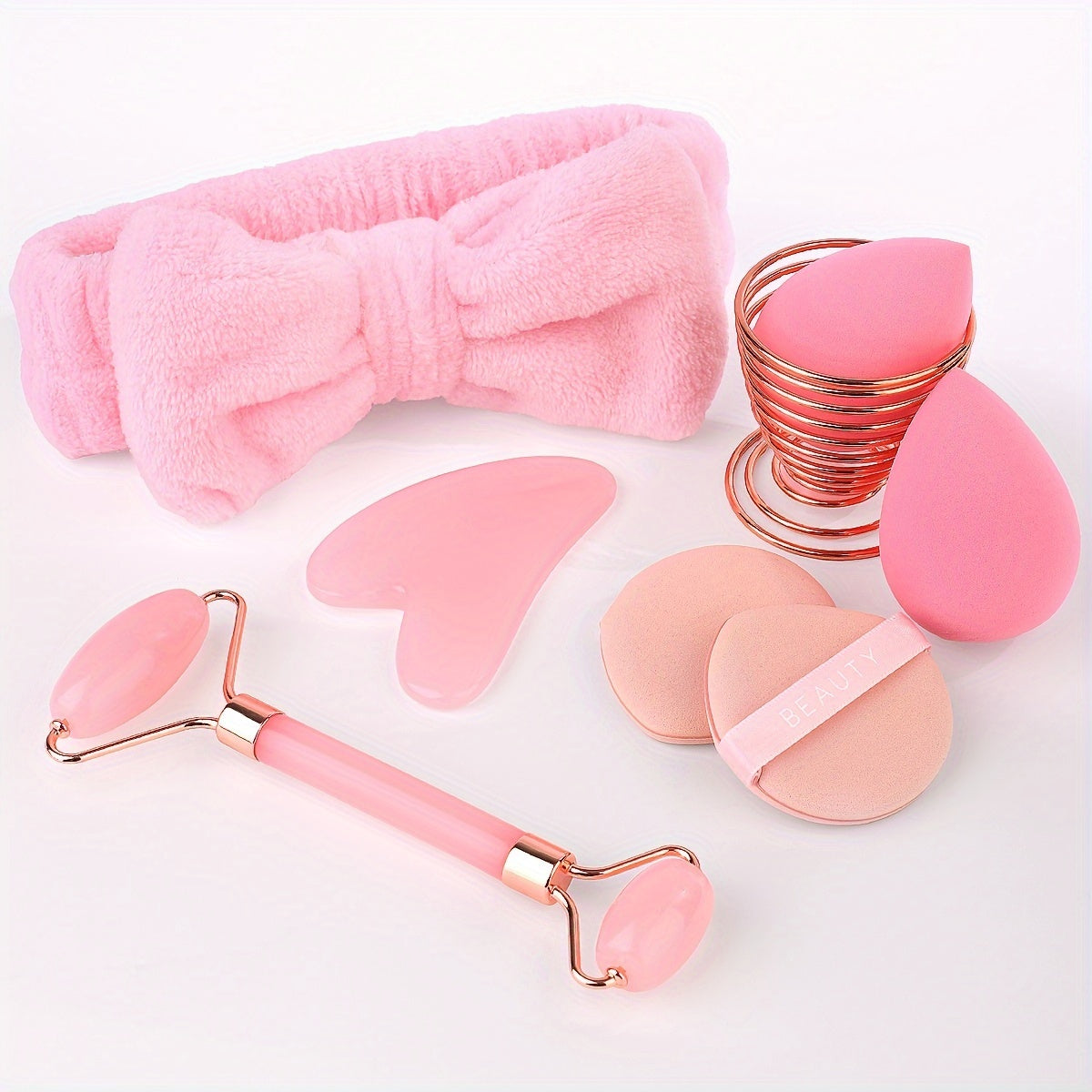 10 Piece Beauty Facial Care Set With Pink Roller Gua Sha