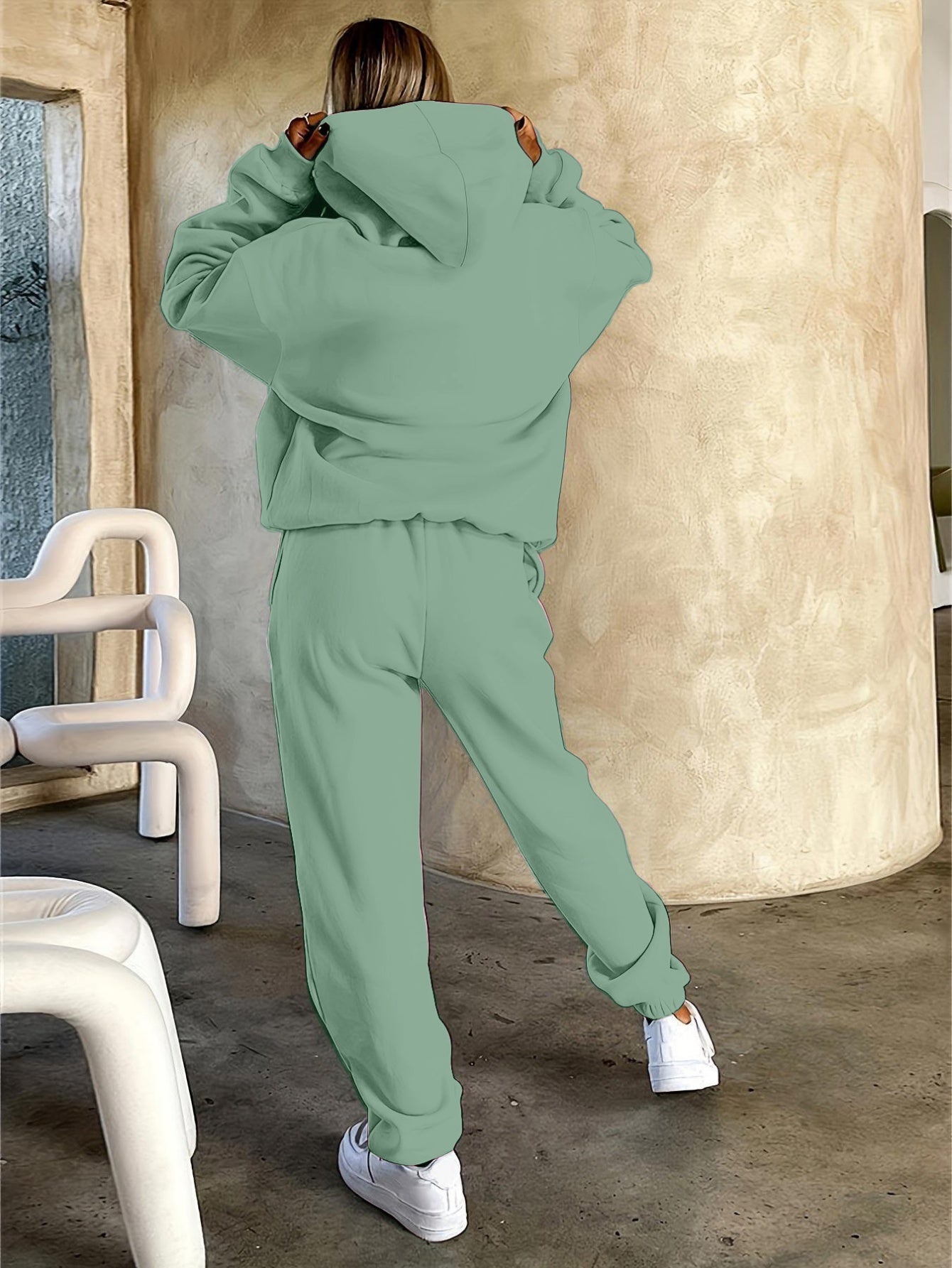 Floral Print Womens Hooded Sweatshirt And Pants Set Winter