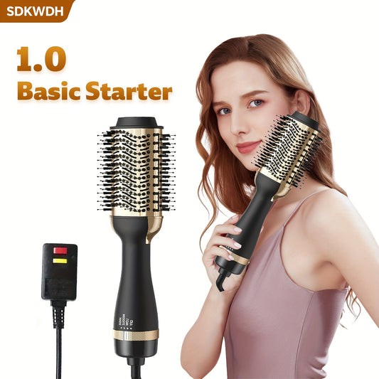 [One-step Styling] 4in 1 Golden Hair Dryer Brush | 1500W | 360 Degree Swivel Plug | One-step Hot Air Styling with Curling Comb | Girly Girl's Gift | Valentine's Day Gift