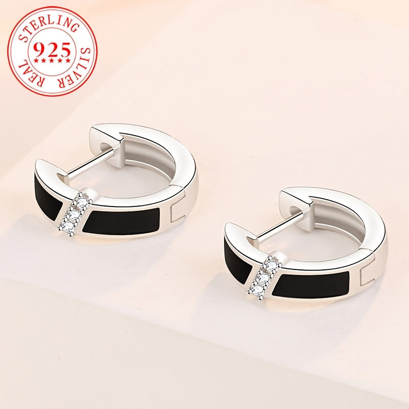 1pc Luxurious S925 Sterling Silver Hoop Earrings with Black Enamel & December Birthstone - Chic Gift for Women, Fashionable Jewelry for Casual Attire & Special Occasions, Droplet, 2.5g/ 0.088oz