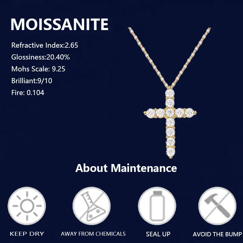 S925 Moissanite Cross Pendant Necklace Classic Design