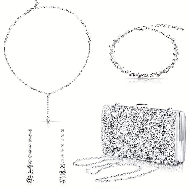 Luxury Rhinestone Evening Bags Set with Jewelry for Parties