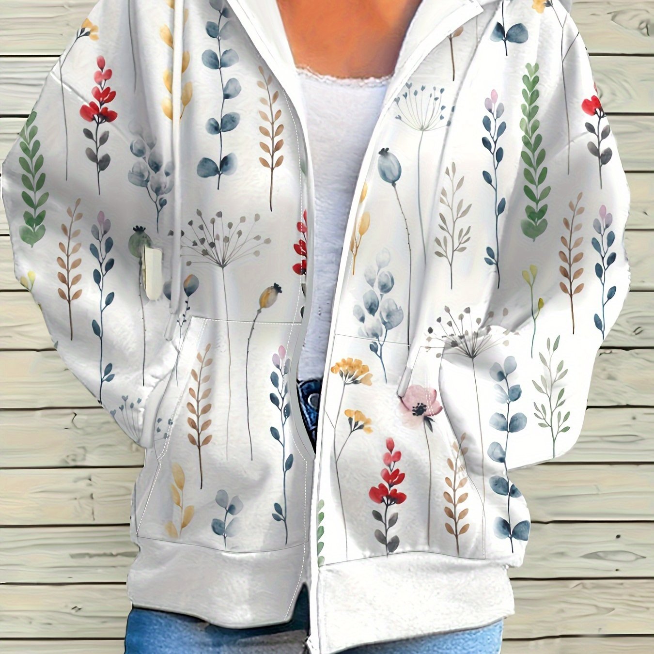 Women's Floral Print Zip-Up Hoodie for Casual Comfort