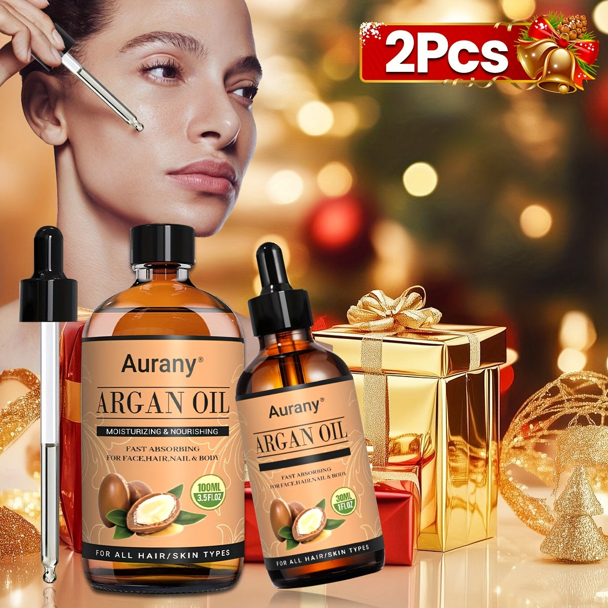 2pcs - Argan Oil, Moisturizing Face/Body, Nails/Hair/Eyelashes, Containing Plant Extract Essence, Unisex & All Type Of Skin Formula, Multi Purpose Essential Oil, A Gift For Him/her - 3.38oz+1.01oz